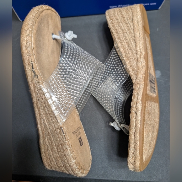 White Mountain Clear Beach Wedge Thong Sandals Silver Rhinestone Embellished 9.5 - Picture 8 of 9